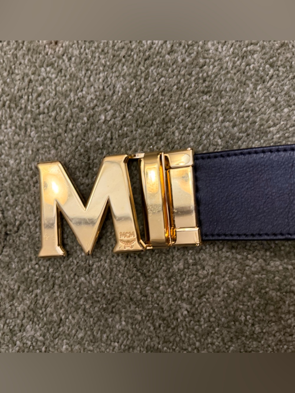 MCM Black Reversible Leather Belt with Gold W Buckle